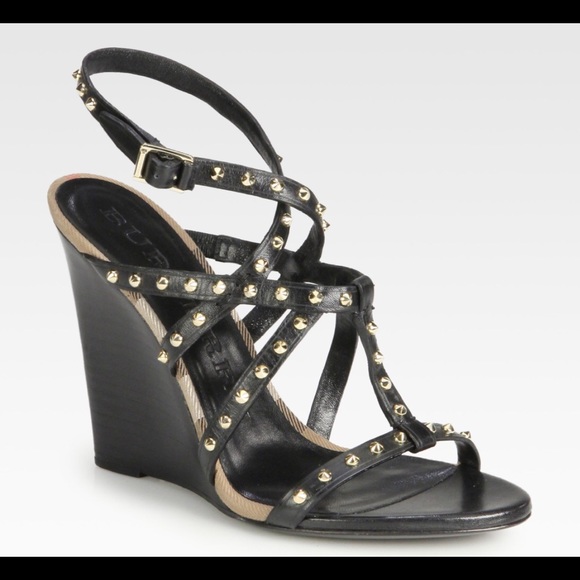 $595 Burberry stud sandal wedge size 38/8 EUC - Picture 1 of 8